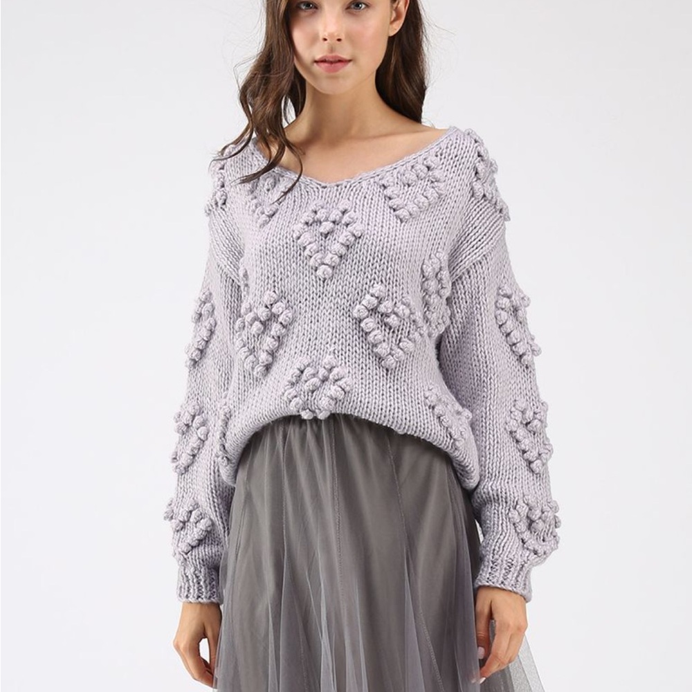 Chunky Knit Sweater in Light purple/gray